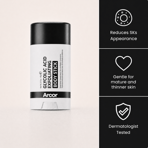 Arcor body stick with three benefits: reduces the appearance of SKs, gentle for mature and thinner skin, dermatologist tested